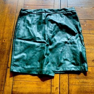 Vegan leather asymmetrical mini skirt